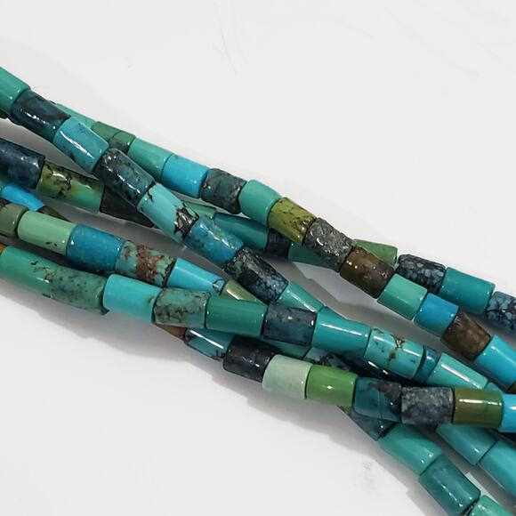 Vintage Turquoise Heishi Bead 6 Strand Sterling Silver Southwestern Necklace 27" - Picture 8 of 12